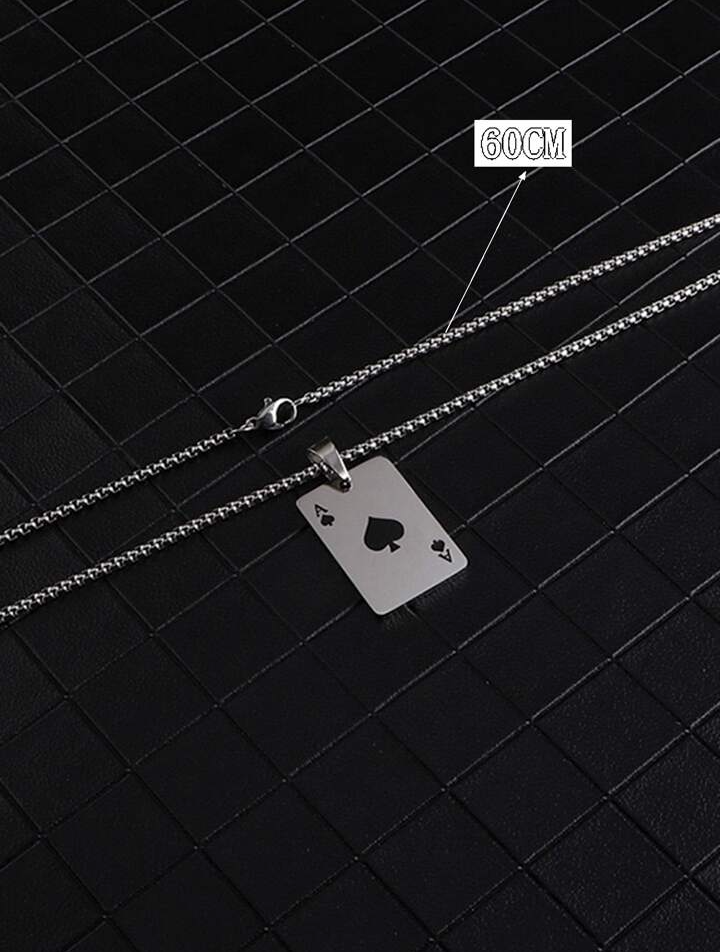 Stainless Steel Sweater Chain Poker Card Pendant Necklace, Spades A