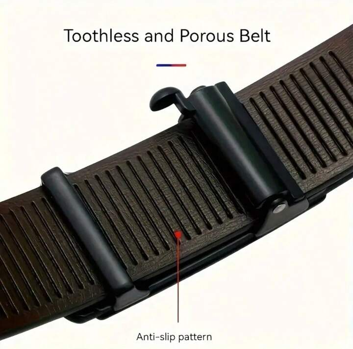 Men's Automatic Buckle Belt, Black Samurai Shape, High-Grade Solid Leather