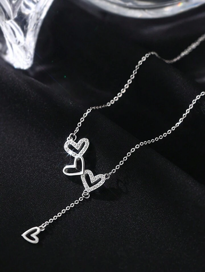 Exquisite S925 Sterling Silver Heart Tassel Necklace