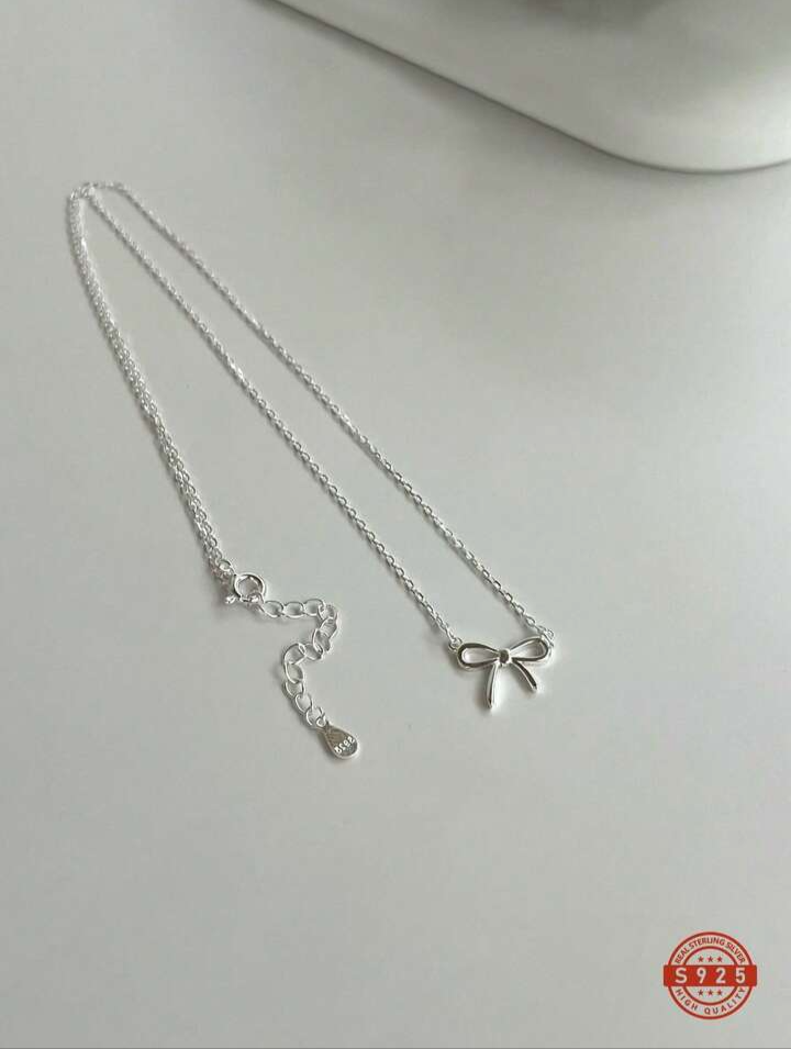 Luxury S925 Sterling Silver Minimalist Unique Design Bowknot Necklace