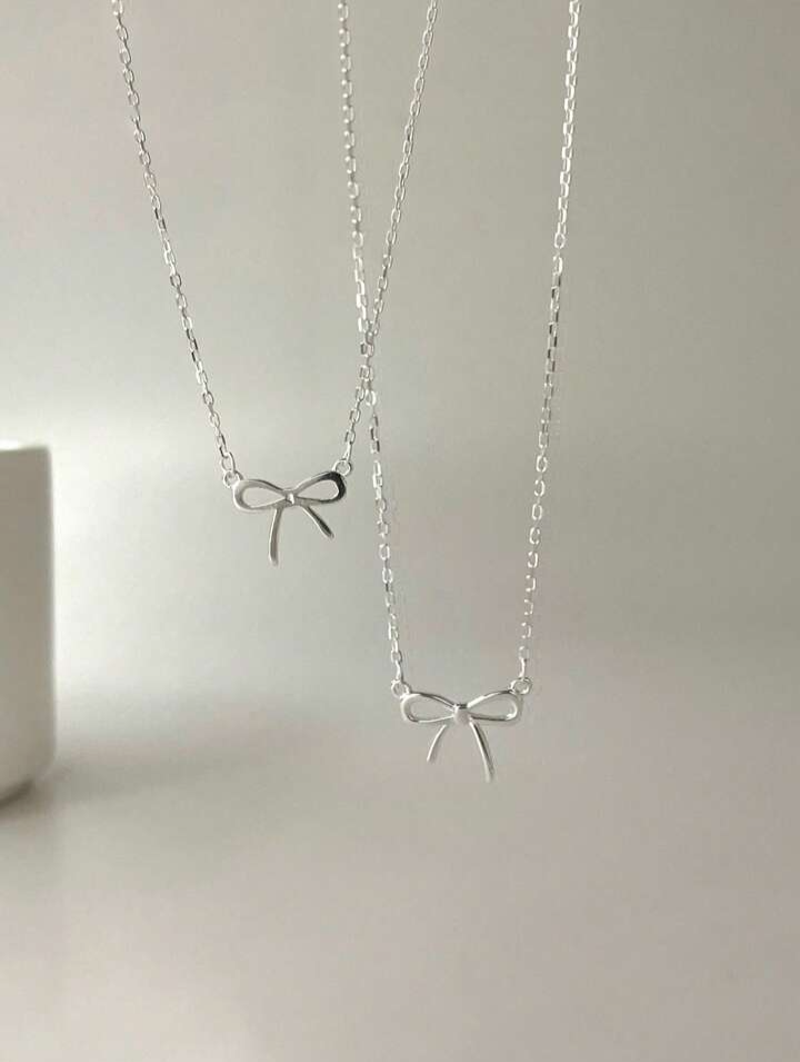 Luxury S925 Sterling Silver Minimalist Unique Design Bowknot Necklace