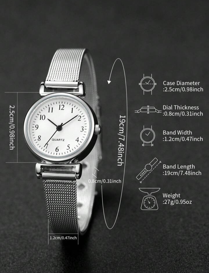 Mesh Strap Numeral Dial Quartz Watch + 8-Shaped Jewelry Set (3pcs/Set)