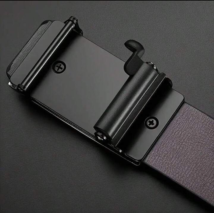Men's Automatic Buckle Belt, Black Samurai Shape, High-Grade Solid Leather