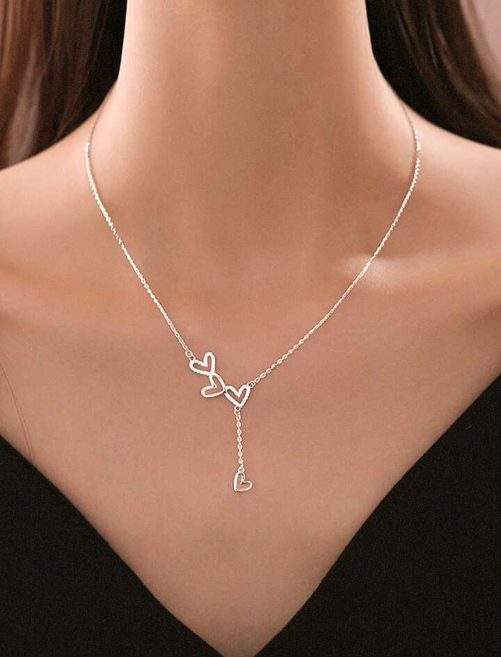 Exquisite S925 Sterling Silver Heart Tassel Necklace